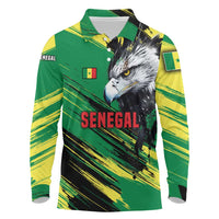Senegal Long Sleeve Polo Shirt with Bold Eagle Graphic and Brushstroke Flag Colors Design - Wonder Print Shop
