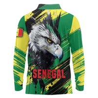 Senegal Long Sleeve Polo Shirt with Bold Eagle Graphic and Brushstroke Flag Colors Design - Wonder Print Shop