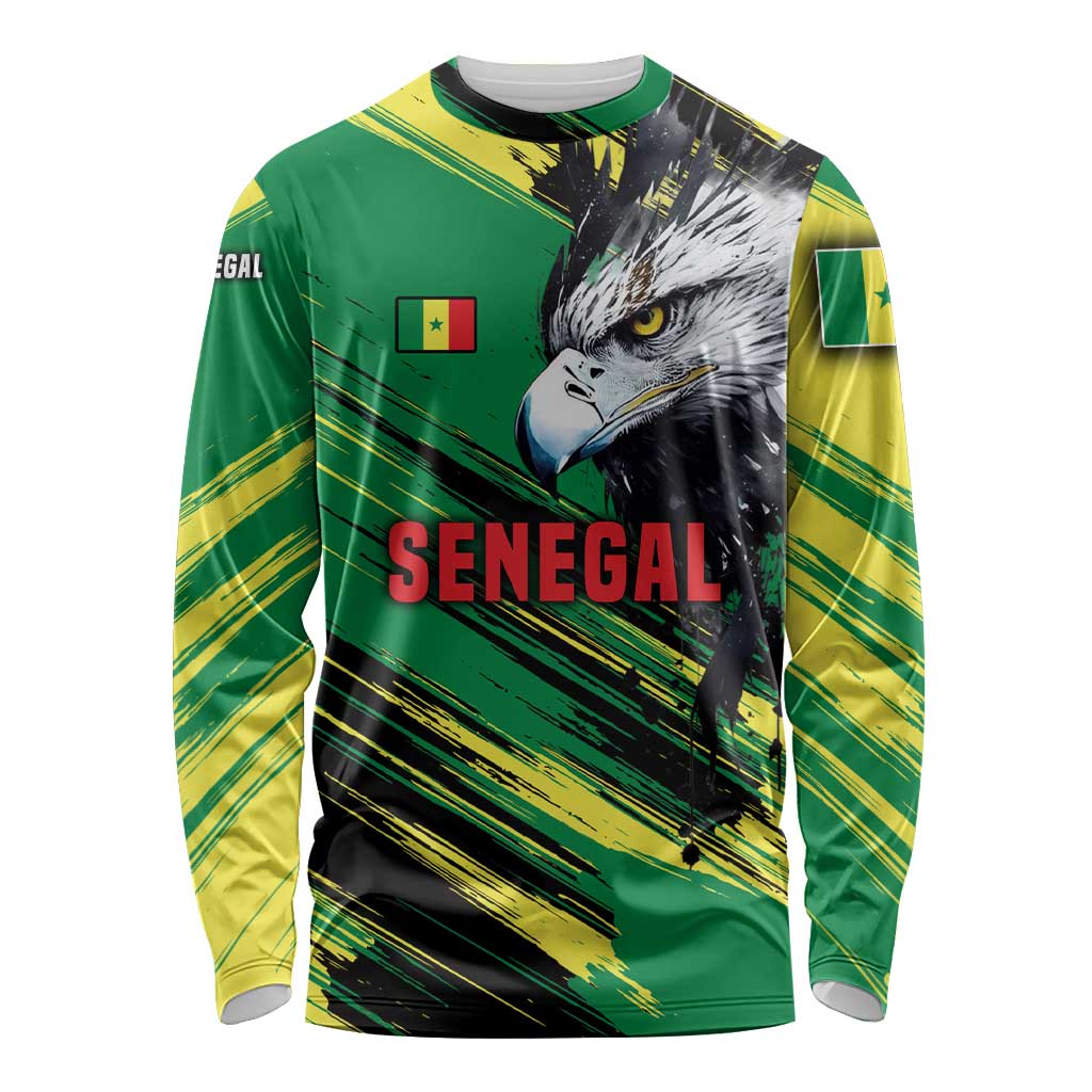 Senegal Long Sleeve Shirt with Bold Eagle Graphic and Brushstroke Flag Colors Design - Wonder Print Shop
