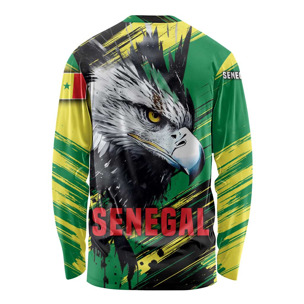 Senegal Long Sleeve Shirt with Bold Eagle Graphic and Brushstroke Flag Colors Design - Wonder Print Shop
