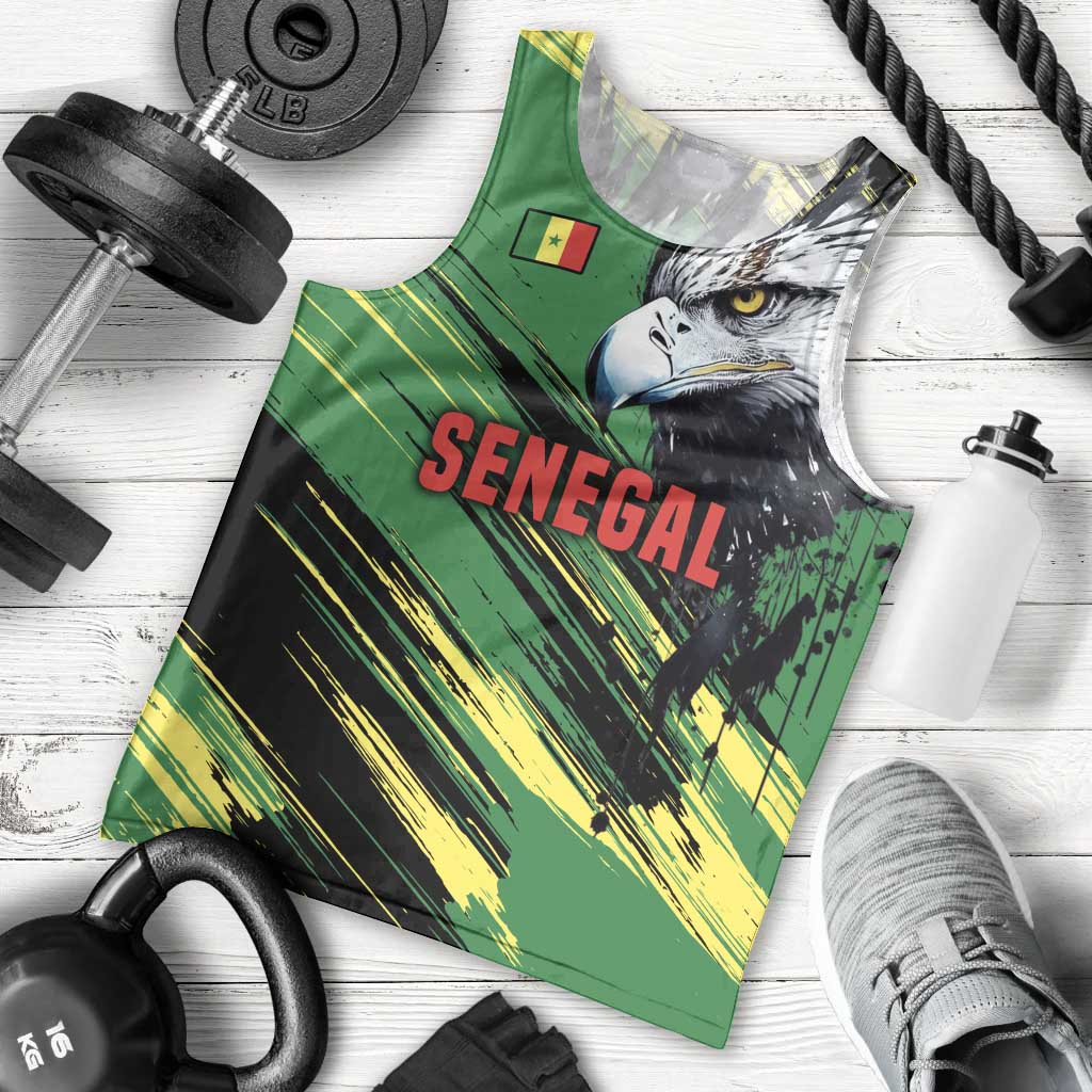 Senegal Men Tank Top with Bold Eagle Graphic and Brushstroke Flag Colors Design - Wonder Print Shop