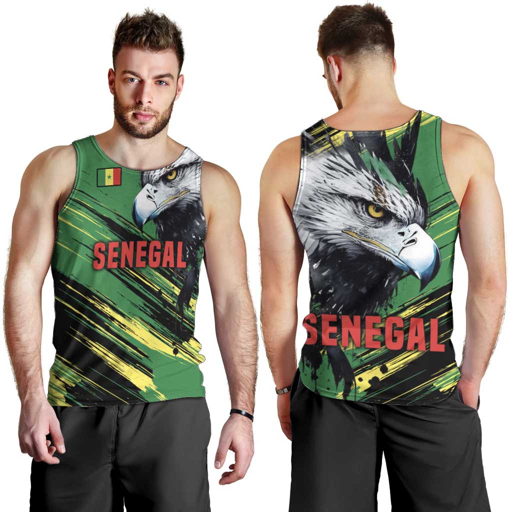 Senegal Men Tank Top with Bold Eagle Graphic and Brushstroke Flag Colors Design - Wonder Print Shop