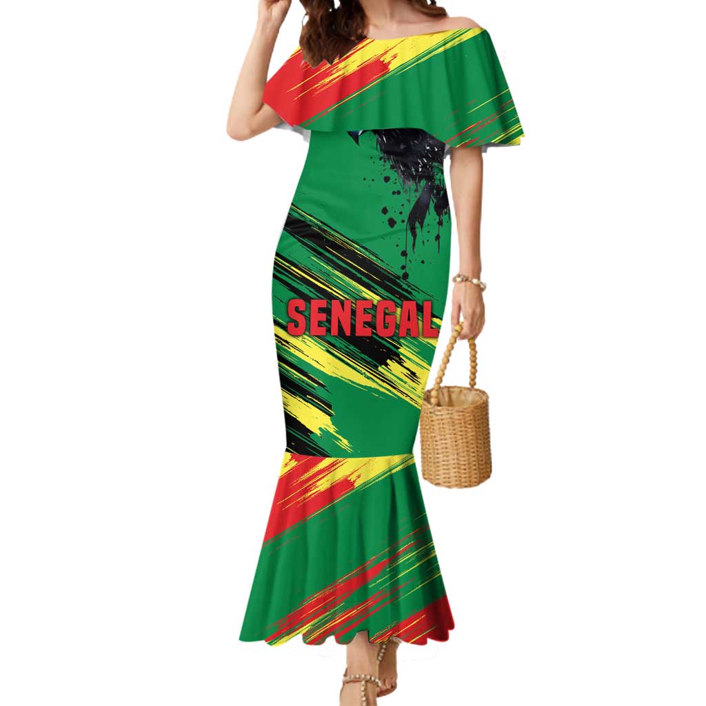 Senegal Mermaid Dress with Bold Eagle Graphic and Brushstroke Flag Colors Design - Wonder Print Shop