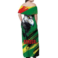 Senegal Off Shoulder Maxi Dress with Bold Eagle Graphic and Brushstroke Flag Colors Design - Wonder Print Shop