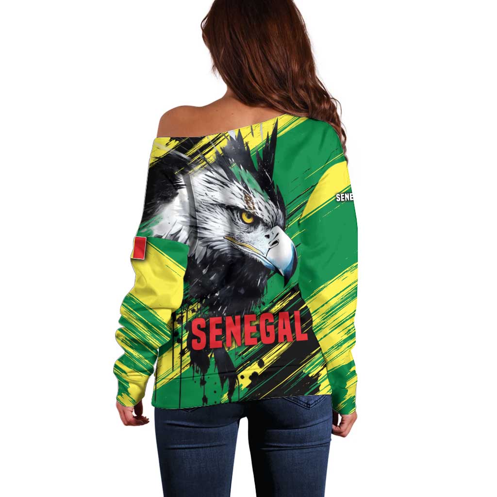 Senegal Off Shoulder Sweater with Bold Eagle Graphic and Brushstroke Flag Colors Design - Wonder Print Shop