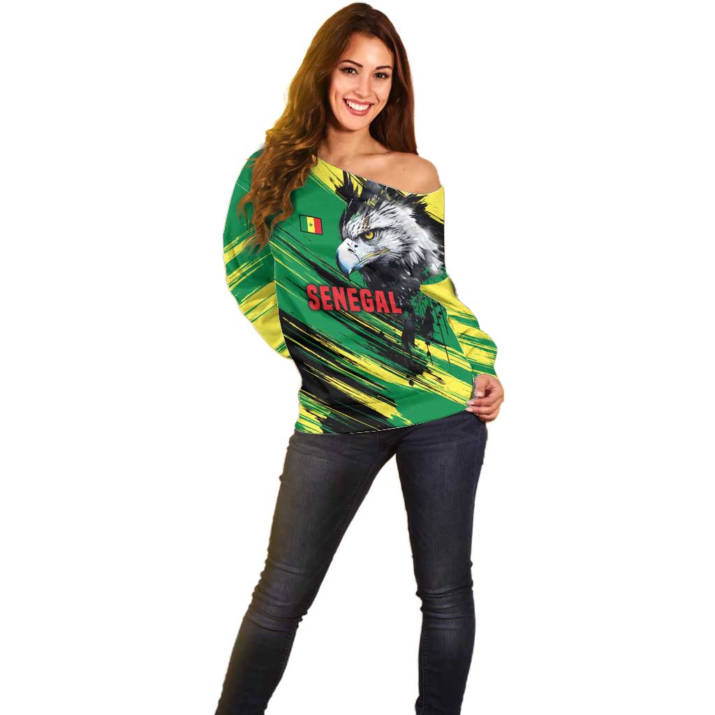 Senegal Off Shoulder Sweater with Bold Eagle Graphic and Brushstroke Flag Colors Design - Wonder Print Shop