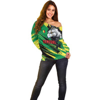 Senegal Off Shoulder Sweater with Bold Eagle Graphic and Brushstroke Flag Colors Design - Wonder Print Shop