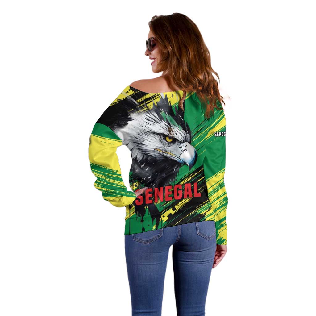 Senegal Off Shoulder Sweater with Bold Eagle Graphic and Brushstroke Flag Colors Design - Wonder Print Shop
