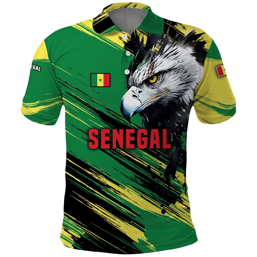 Senegal Polo Shirt with Bold Eagle Graphic and Brushstroke Flag Colors Design - Wonder Print Shop