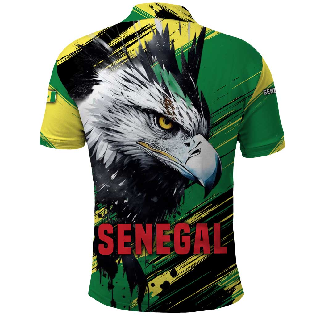 Senegal Polo Shirt with Bold Eagle Graphic and Brushstroke Flag Colors Design - Wonder Print Shop