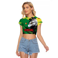 Senegal Raglan Cropped T Shirt with Bold Eagle Graphic and Brushstroke Flag Colors Design - Wonder Print Shop