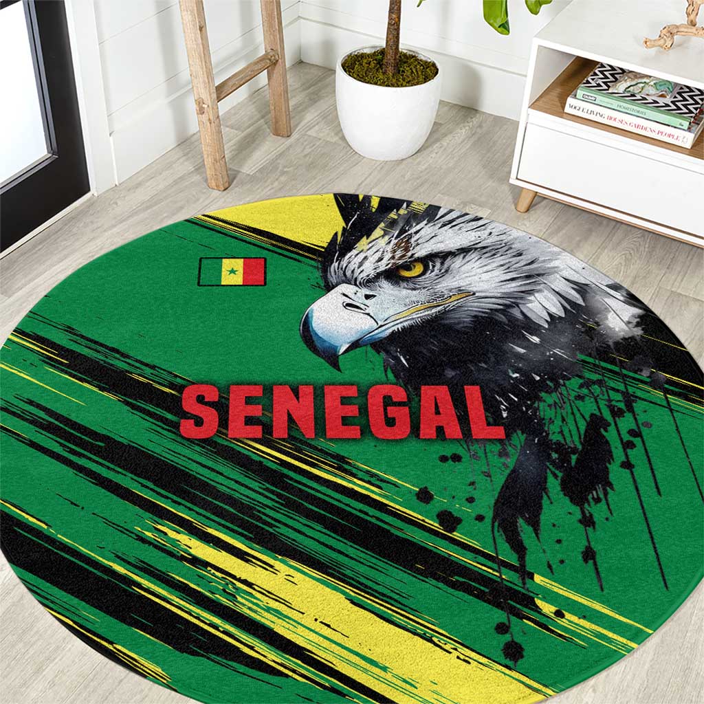 Senegal Round Carpet with Bold Eagle Graphic and Brushstroke Flag Colors Design - Wonder Print Shop