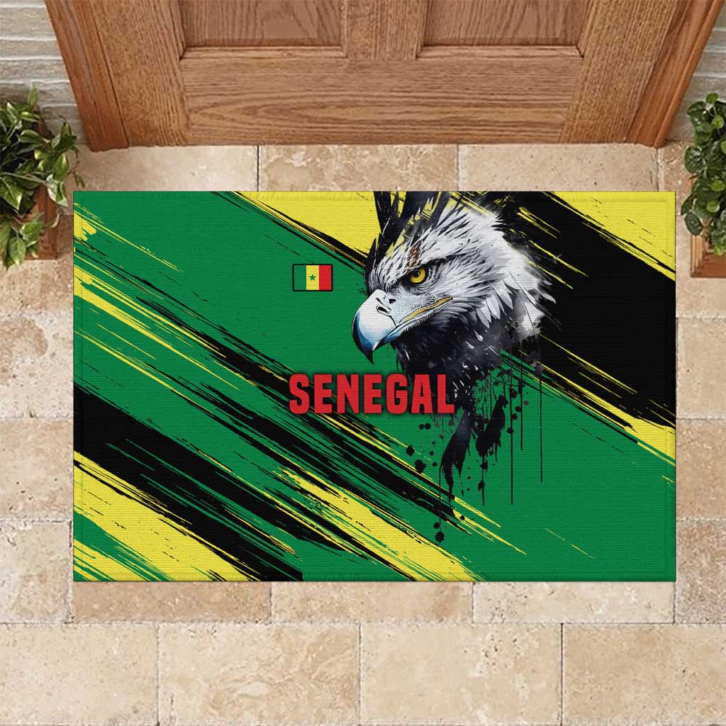 Senegal Rubber Doormat with Bold Eagle Graphic and Brushstroke Flag Colors Design - Wonder Print Shop