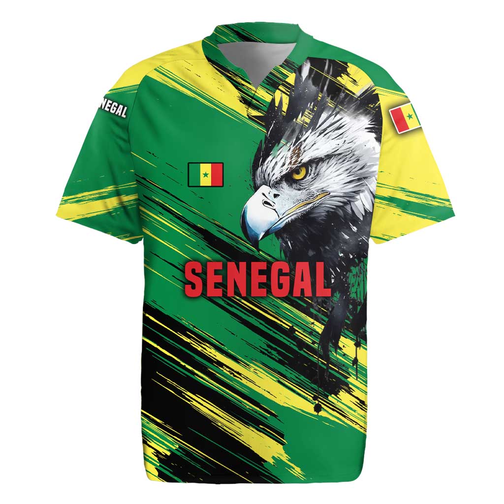 Senegal Rugby Jersey with Bold Eagle Graphic and Brushstroke Flag Colors Design - Wonder Print Shop