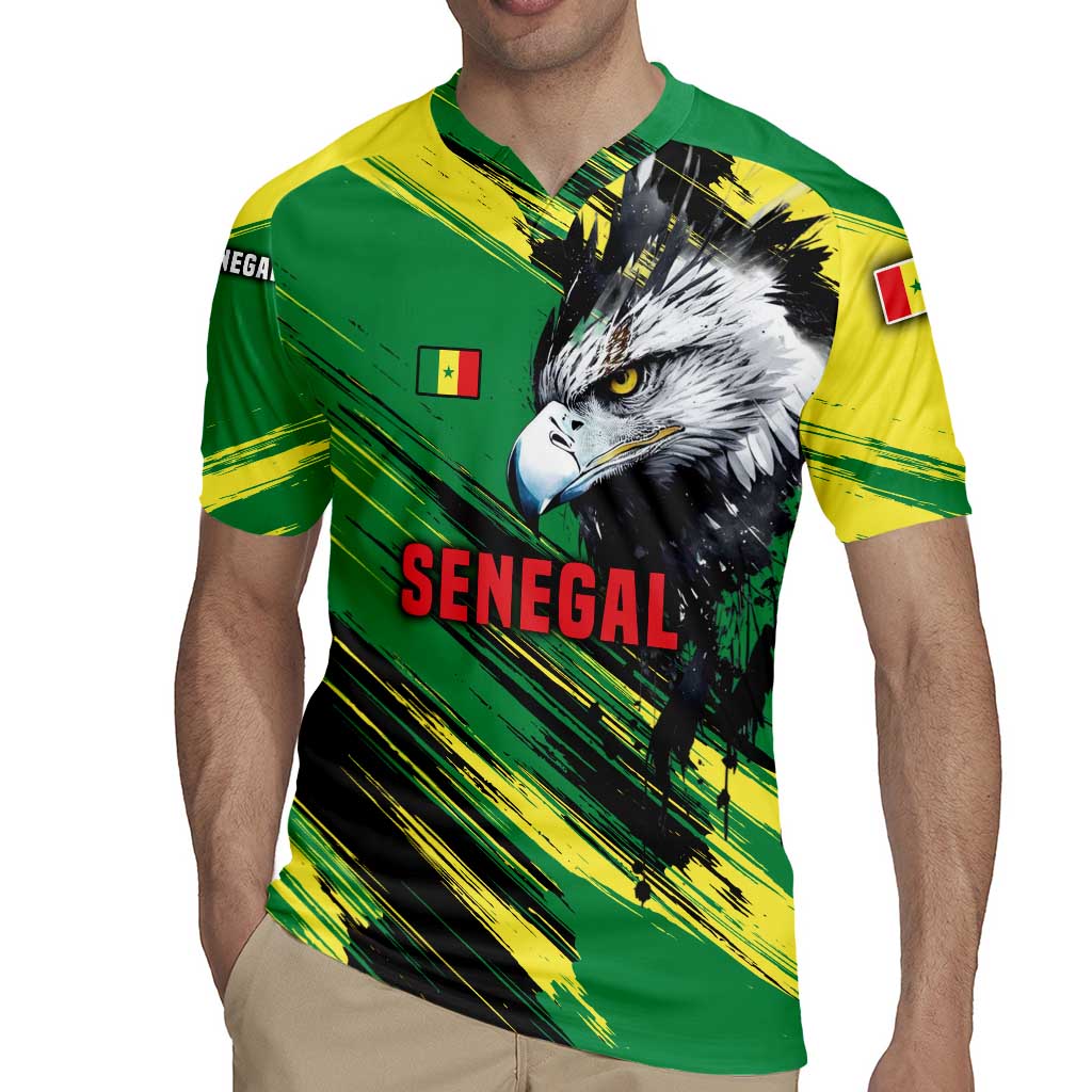Senegal Rugby Jersey with Bold Eagle Graphic and Brushstroke Flag Colors Design - Wonder Print Shop