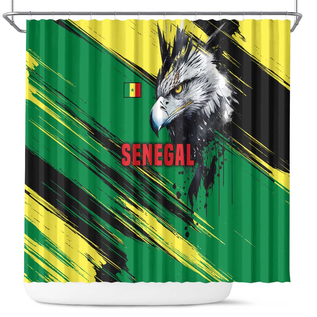 Senegal Shower Curtain with Bold Eagle Graphic and Brushstroke Flag Colors Design - Wonder Print Shop