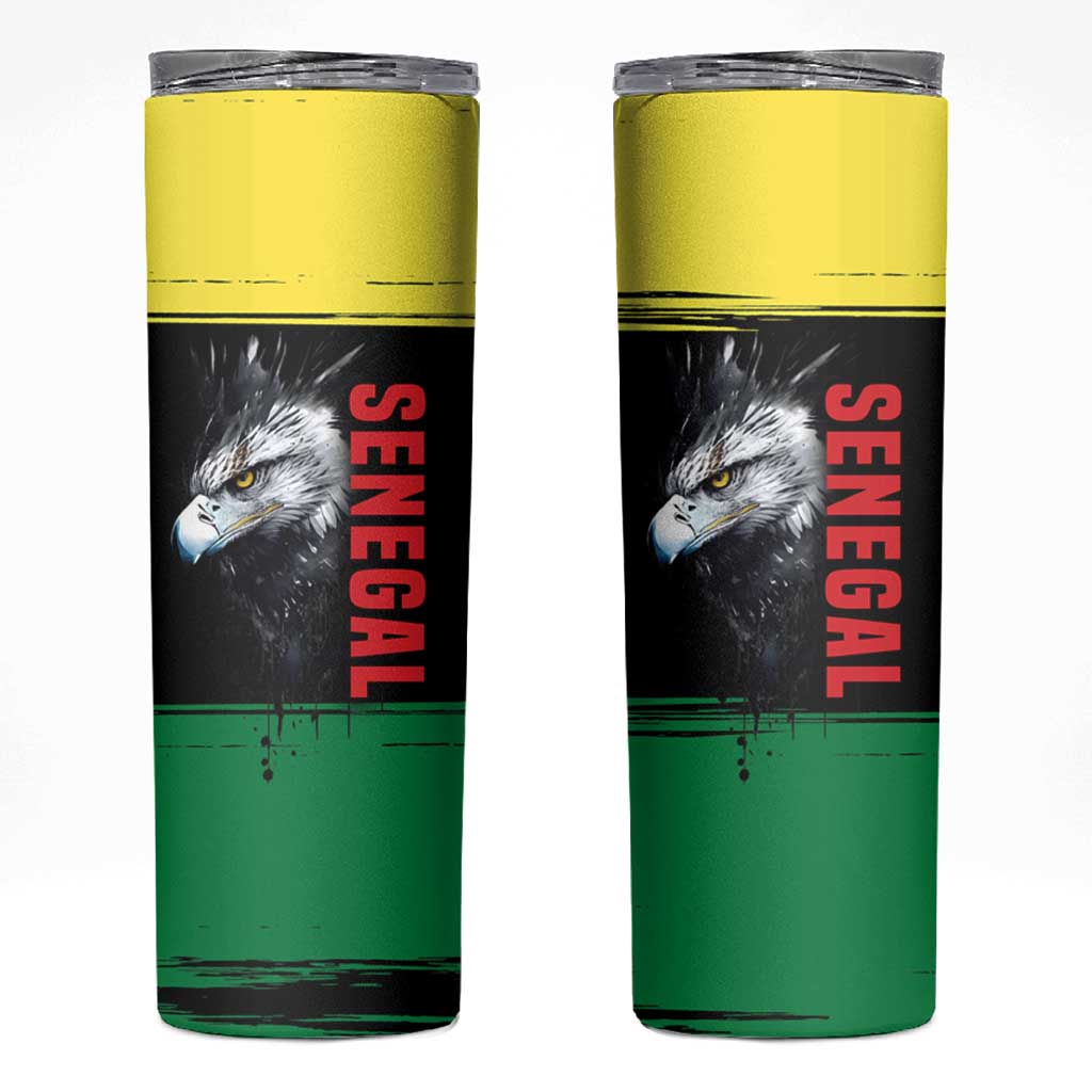 Senegal Skinny Tumbler with Bold Eagle Graphic and Brushstroke Flag Colors Design - Wonder Print Shop