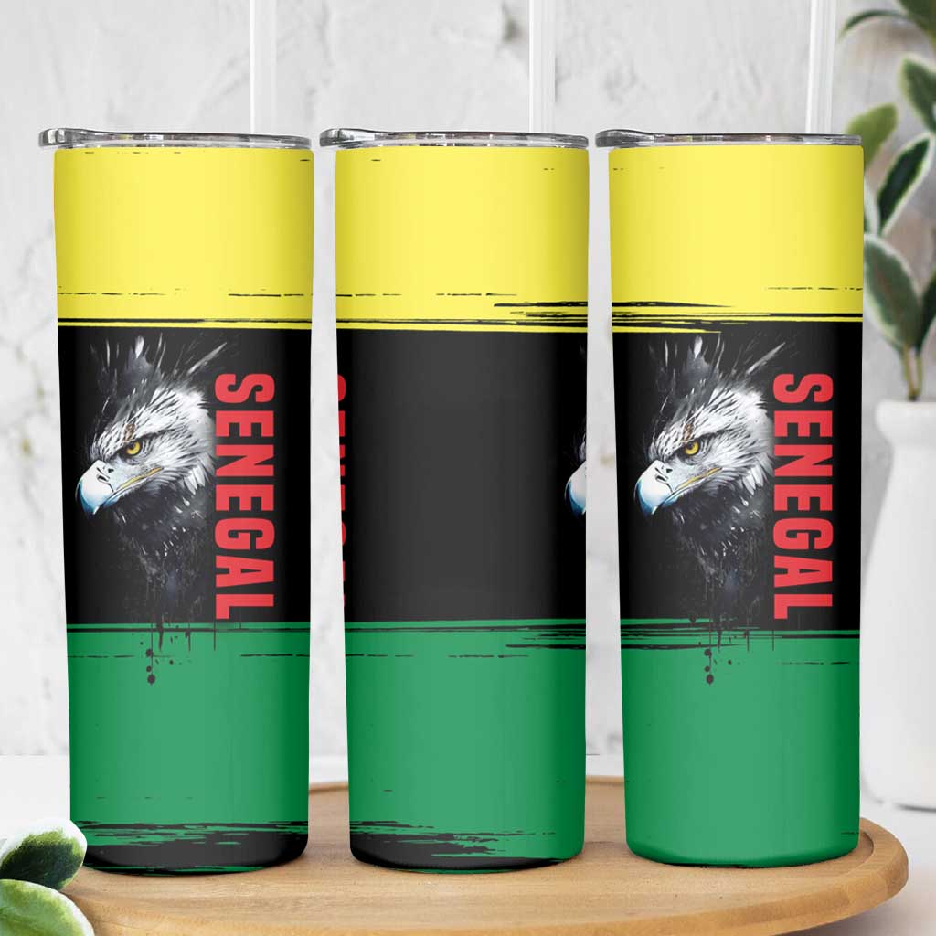 Senegal Skinny Tumbler with Bold Eagle Graphic and Brushstroke Flag Colors Design - Wonder Print Shop