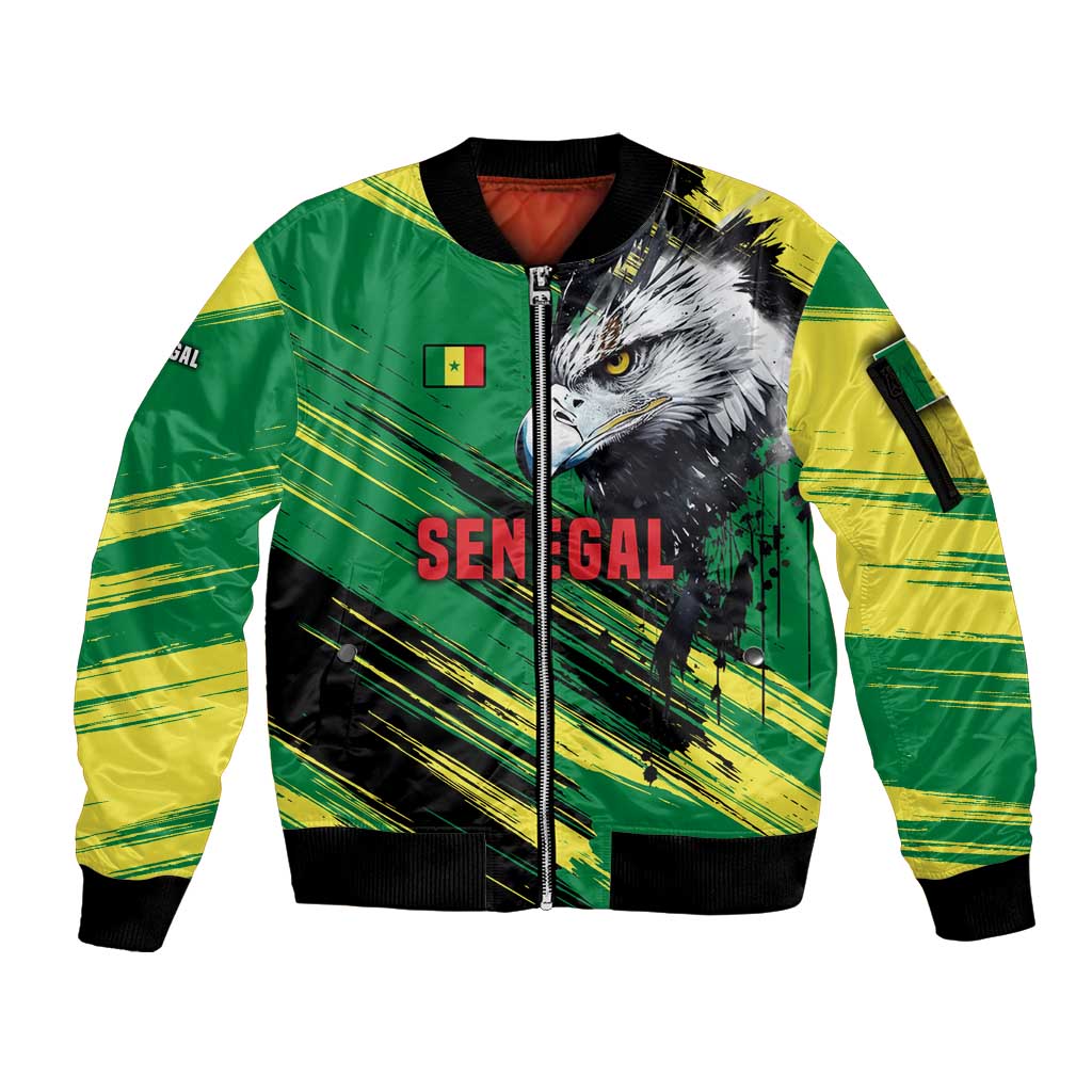 Senegal Sleeve Zip Bomber Jacket with Bold Eagle Graphic and Brushstroke Flag Colors Design - Wonder Print Shop