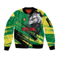 Senegal Sleeve Zip Bomber Jacket with Bold Eagle Graphic and Brushstroke Flag Colors Design - Wonder Print Shop