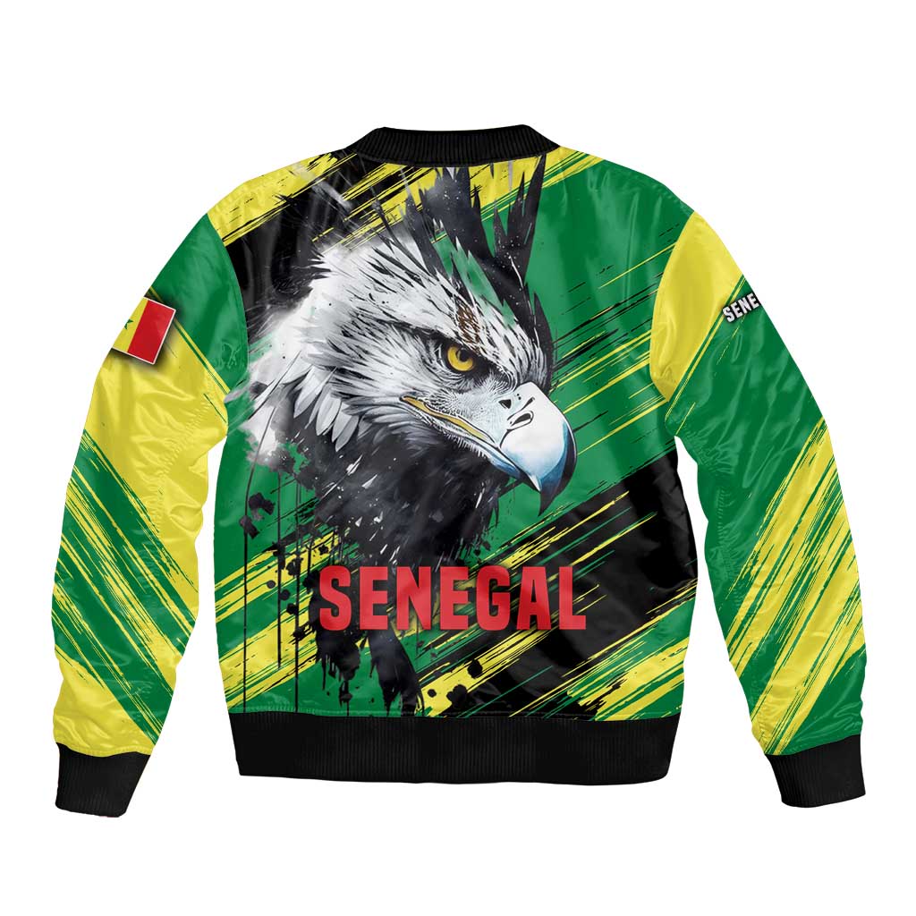 Senegal Sleeve Zip Bomber Jacket with Bold Eagle Graphic and Brushstroke Flag Colors Design - Wonder Print Shop
