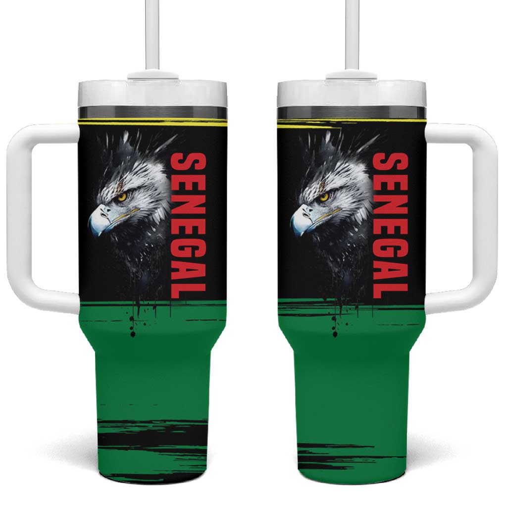 Senegal Tumbler With Handle with Bold Eagle Graphic and Brushstroke Flag Colors Design - Wonder Print Shop