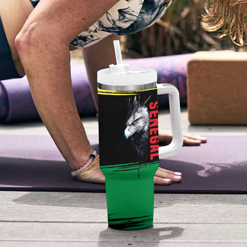 Senegal Tumbler With Handle with Bold Eagle Graphic and Brushstroke Flag Colors Design - Wonder Print Shop