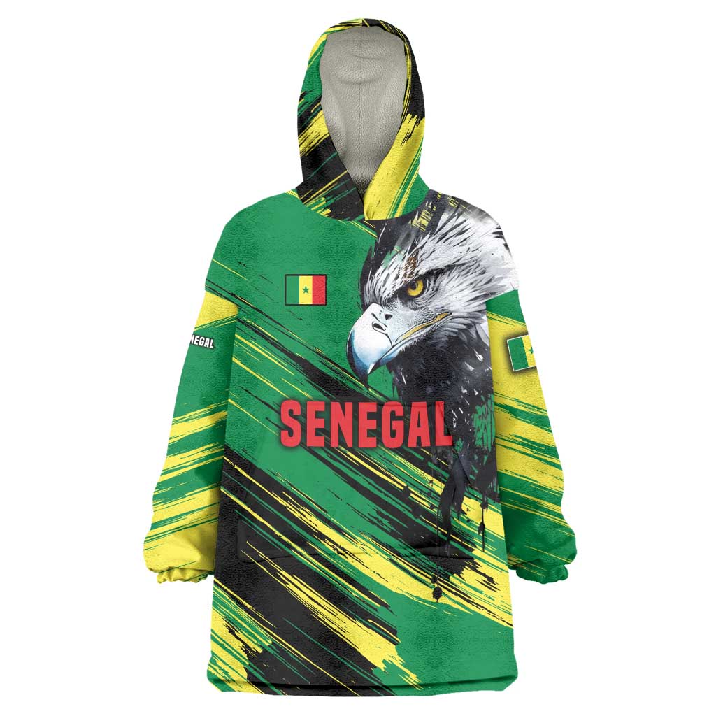 Senegal Wearable Blanket Hoodie with Bold Eagle Graphic and Brushstroke Flag Colors Design - Wonder Print Shop