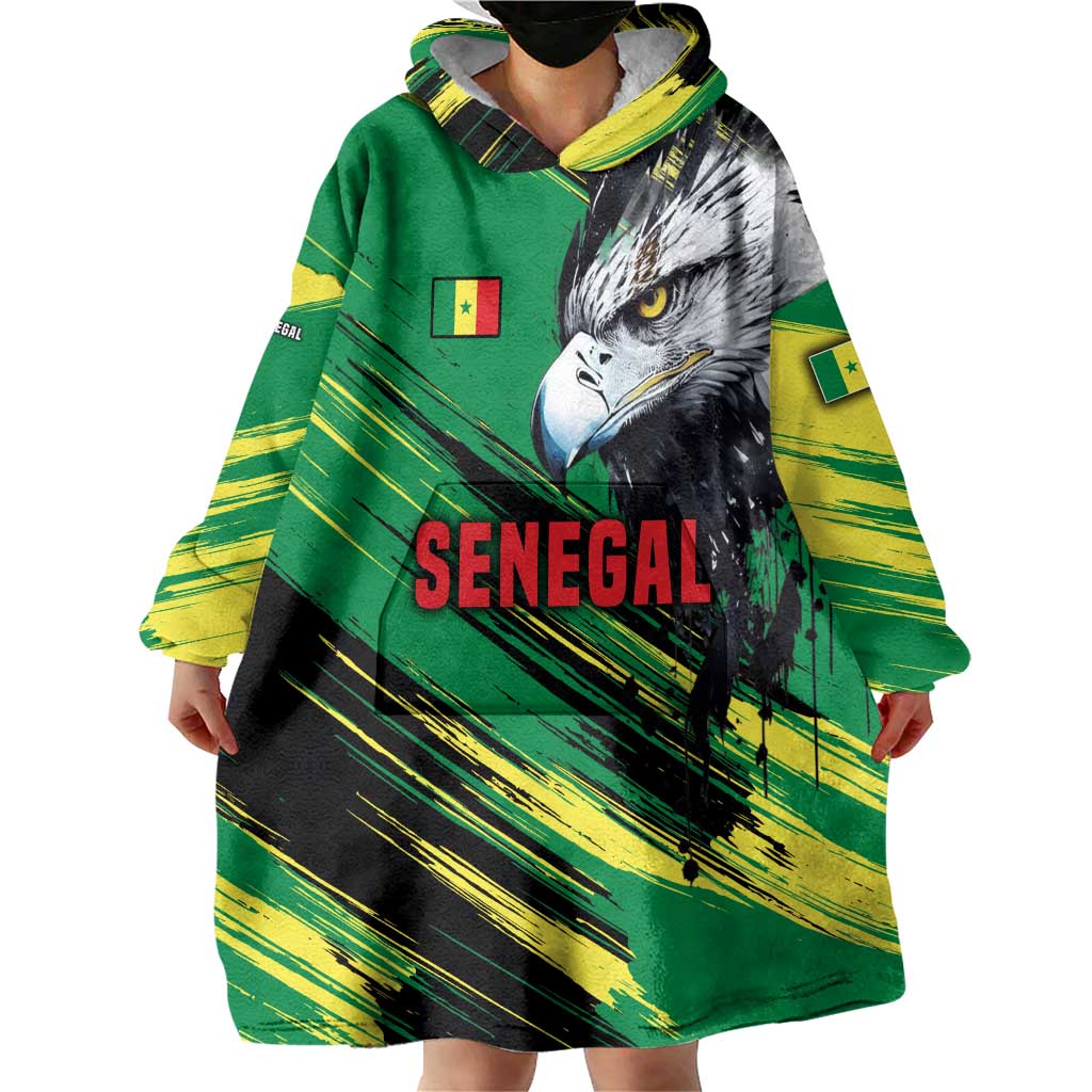 Senegal Wearable Blanket Hoodie with Bold Eagle Graphic and Brushstroke Flag Colors Design - Wonder Print Shop