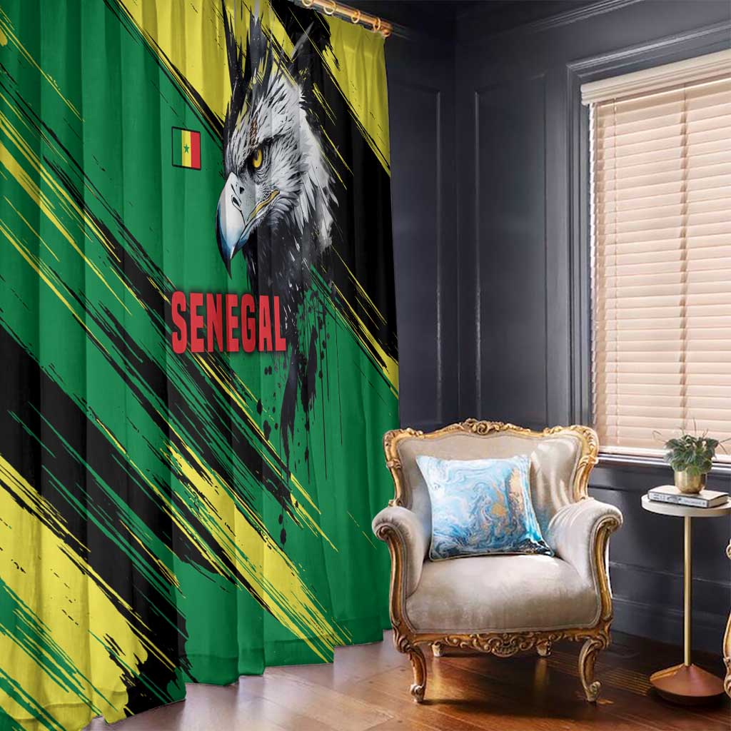 Senegal Window Curtain with Bold Eagle Graphic and Brushstroke Flag Colors Design - Wonder Print Shop
