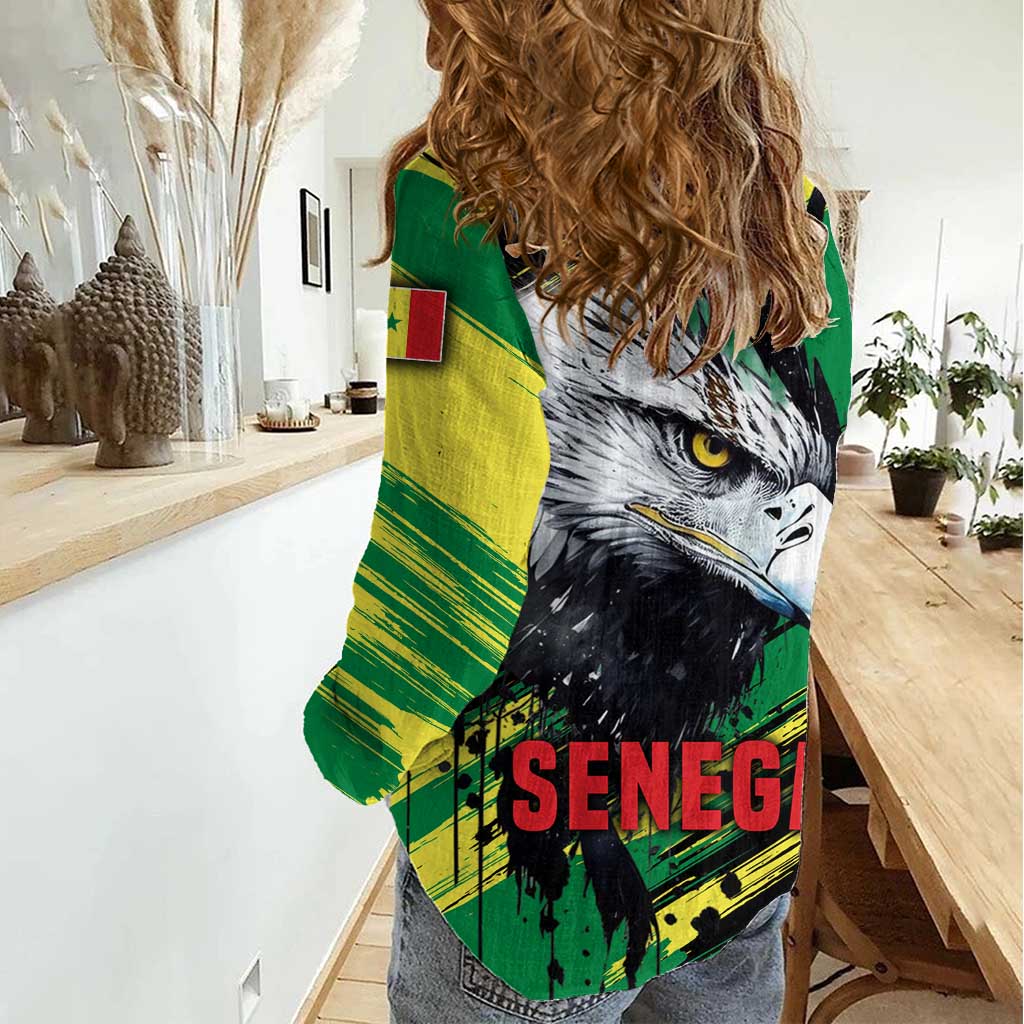 Senegal Women Casual Shirt with Bold Eagle Graphic and Brushstroke Flag Colors Design - Wonder Print Shop