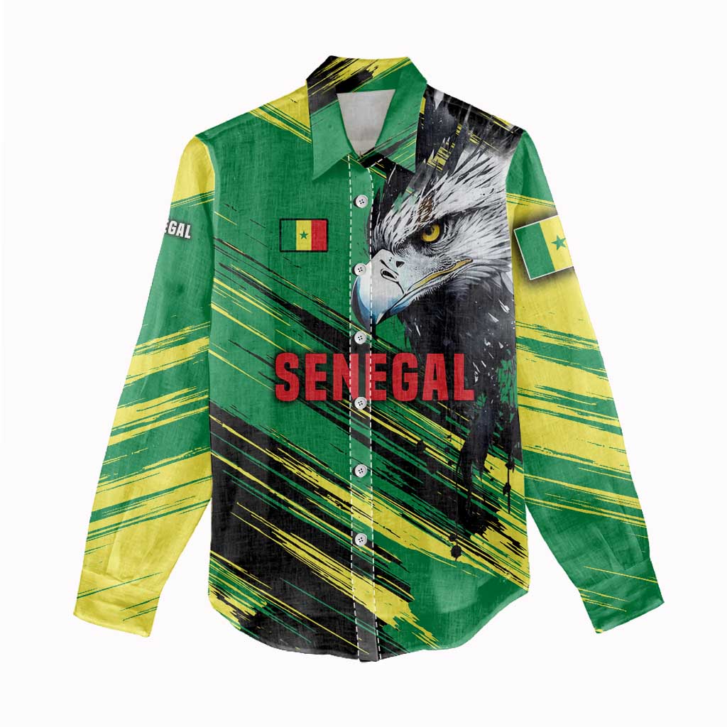Senegal Women Casual Shirt with Bold Eagle Graphic and Brushstroke Flag Colors Design - Wonder Print Shop