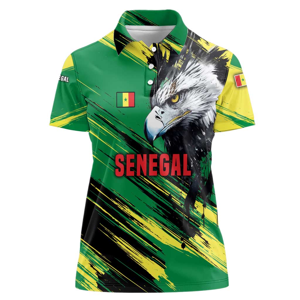 Senegal Women Polo Shirt with Bold Eagle Graphic and Brushstroke Flag Colors Design - Wonder Print Shop