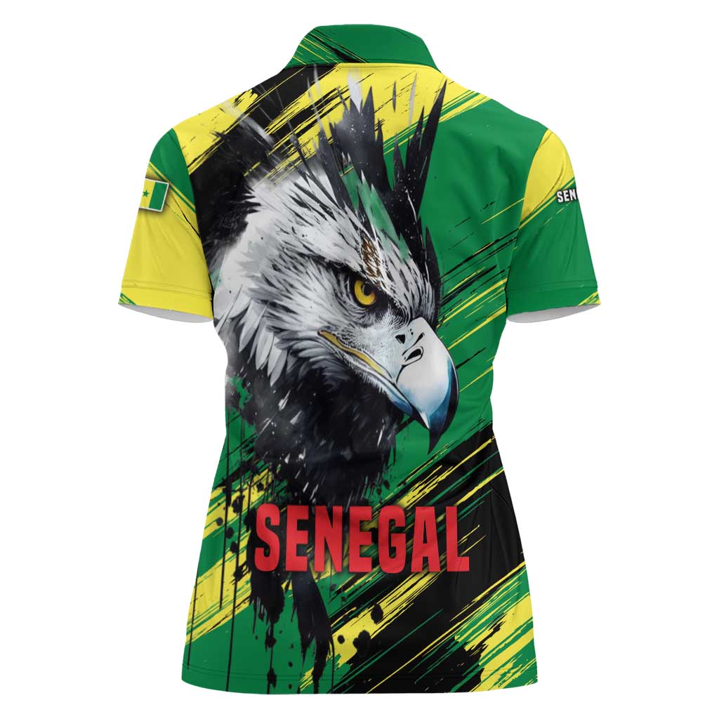 Senegal Women Polo Shirt with Bold Eagle Graphic and Brushstroke Flag Colors Design - Wonder Print Shop