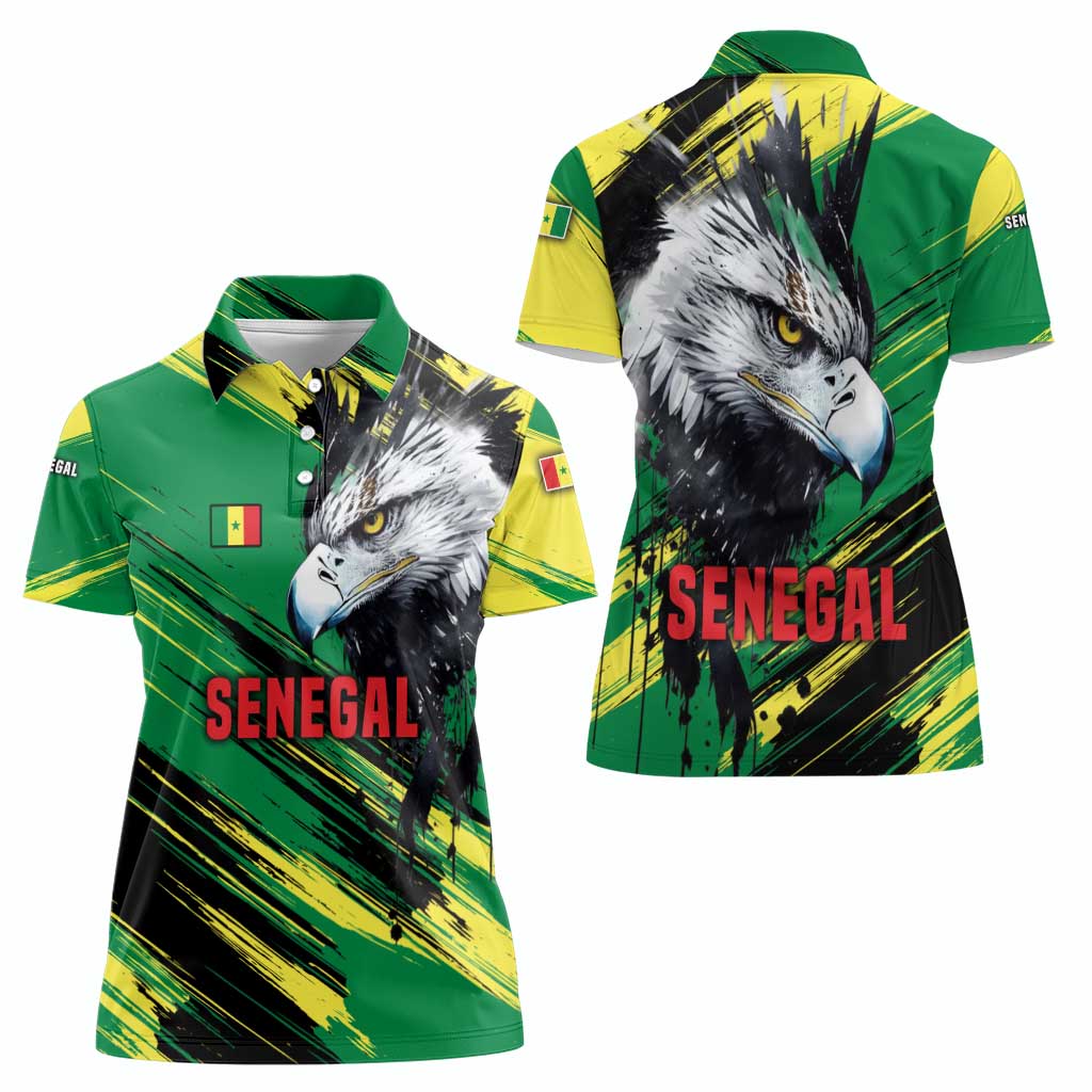 Senegal Women Polo Shirt with Bold Eagle Graphic and Brushstroke Flag Colors Design - Wonder Print Shop