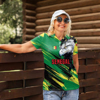 Senegal Women Polo Shirt with Bold Eagle Graphic and Brushstroke Flag Colors Design - Wonder Print Shop