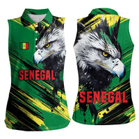 Senegal Women Sleeveless Polo Shirt with Bold Eagle Graphic and Brushstroke Flag Colors Design - Wonder Print Shop