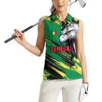 Senegal Women Sleeveless Polo Shirt with Bold Eagle Graphic and Brushstroke Flag Colors Design - Wonder Print Shop