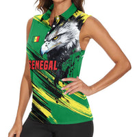 Senegal Women Sleeveless Polo Shirt with Bold Eagle Graphic and Brushstroke Flag Colors Design - Wonder Print Shop