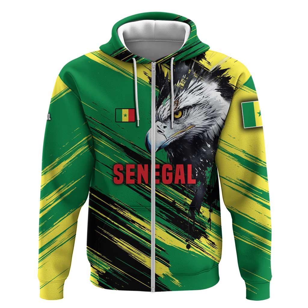 Senegal Zip Hoodie with Bold Eagle Graphic and Brushstroke Flag Colors Design - Wonder Print Shop