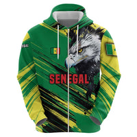 Senegal Zip Hoodie with Bold Eagle Graphic and Brushstroke Flag Colors Design - Wonder Print Shop