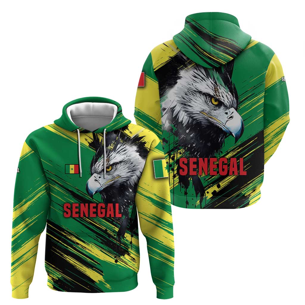 Senegal Zip Hoodie with Bold Eagle Graphic and Brushstroke Flag Colors Design - Wonder Print Shop