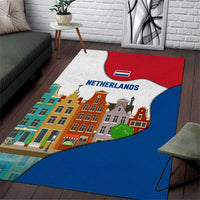 Netherlands Amsterdam Area Rug with Colorful Canal Houses and National Flag Design - Wonder Print Shop