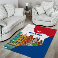 Netherlands Amsterdam Area Rug with Colorful Canal Houses and National Flag Design - Wonder Print Shop