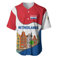 Netherlands Amsterdam Baseball Jersey with Colorful Canal Houses and National Flag Design - Wonder Print Shop