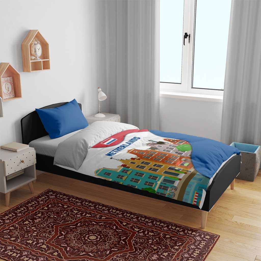 Netherlands Amsterdam Bedding Set with Colorful Canal Houses and National Flag Design - Wonder Print Shop
