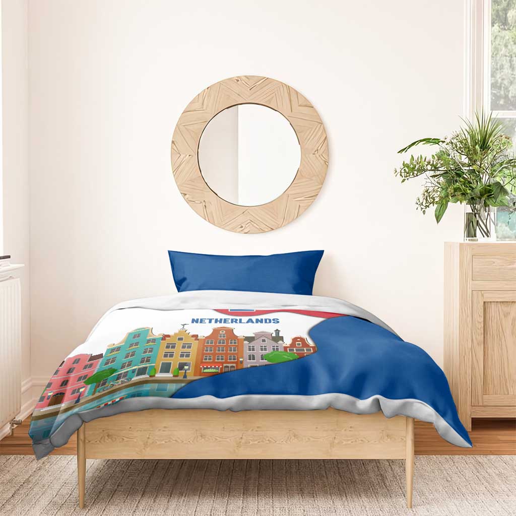 Netherlands Amsterdam Bedding Set with Colorful Canal Houses and National Flag Design - Wonder Print Shop