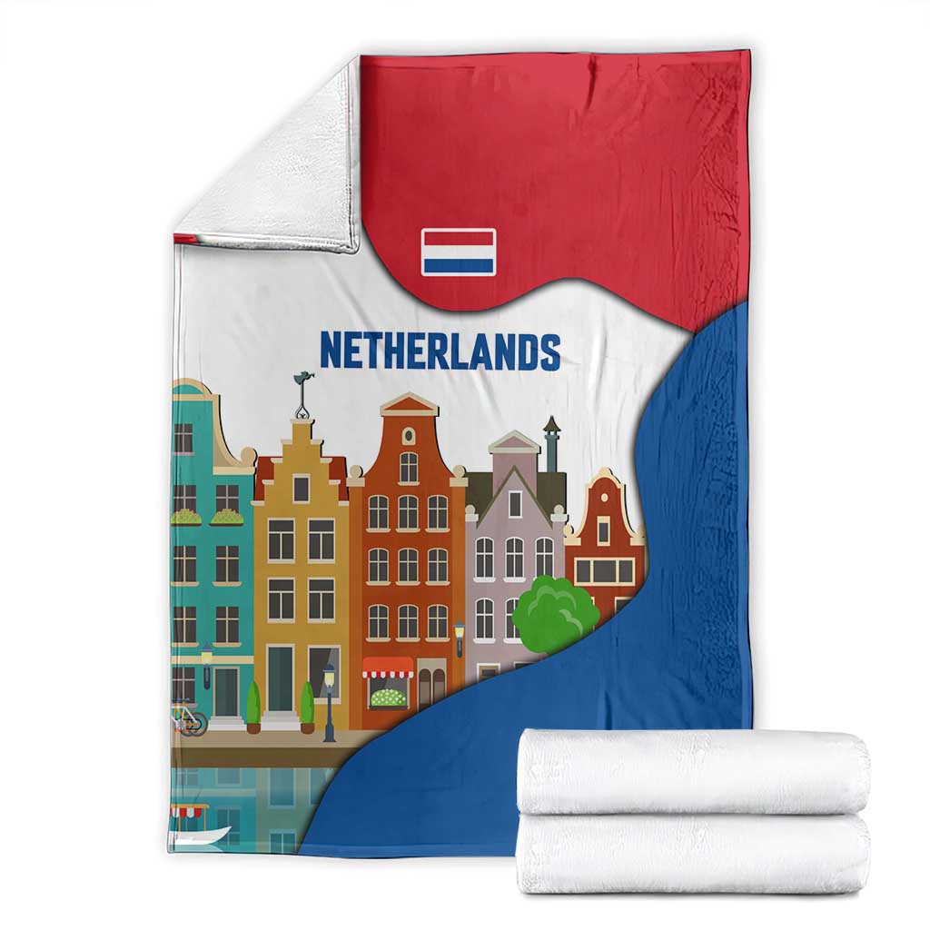 Netherlands Amsterdam Blanket with Colorful Canal Houses and National Flag Design - Wonder Print Shop