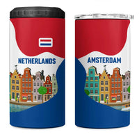 Netherlands Amsterdam 4 in 1 Can Cooler Tumbler with Colorful Canal Houses and National Flag Design - Wonder Print Shop