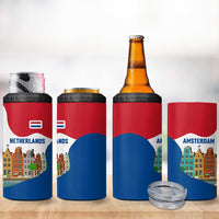 Netherlands Amsterdam 4 in 1 Can Cooler Tumbler with Colorful Canal Houses and National Flag Design - Wonder Print Shop